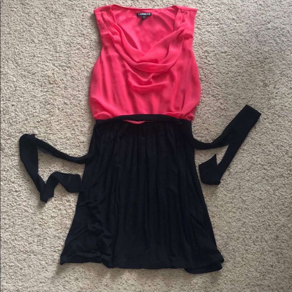 Medium pink and black Express dress with tie waist